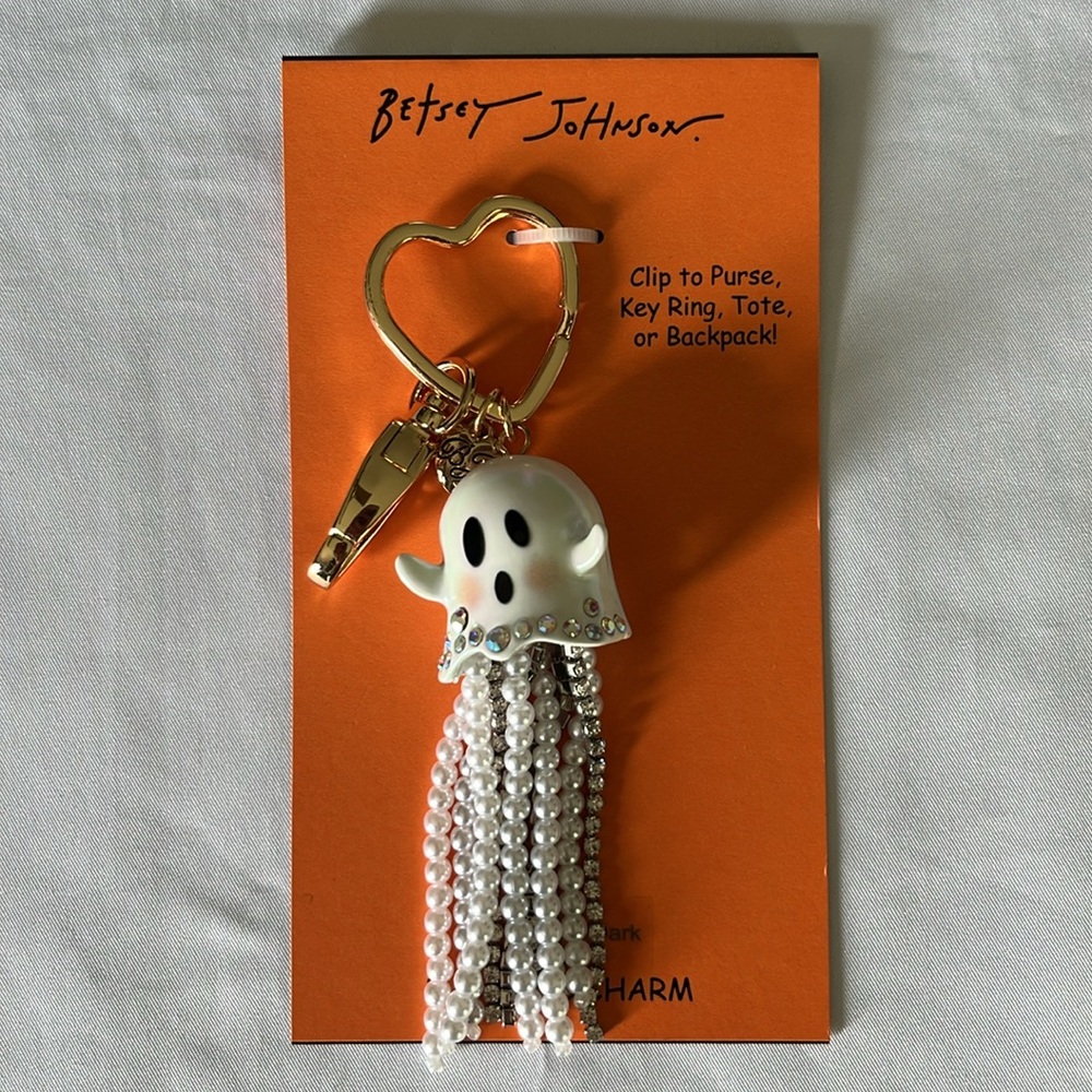 Betsey Johnson Ghost Key Fob Handbag Purse Charm Glow in the Dark Halloween NWT